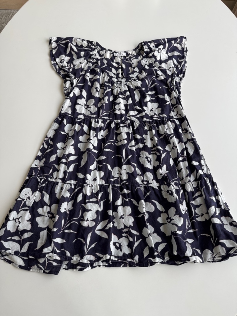 Velvet by Graham & Spencer Navy and White  Tiered Cotton Mini Dress size XS
